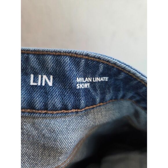 Warp + Weft "Lin" "Milan Linate" Blue Cotton Straight Denim Skirt size 14W - Picture 6 of 9